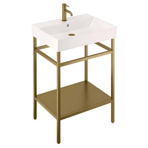 Britton Shoreditch Frame 600mm Basin and Brushed Brass Wash Stand