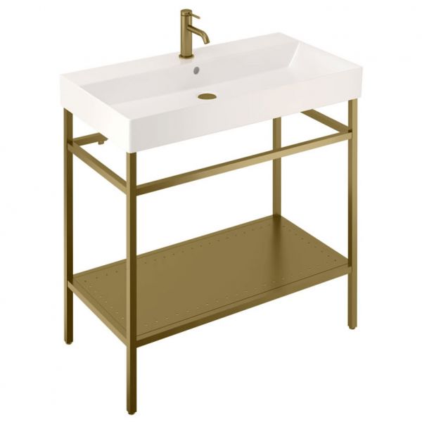 Britton Shoreditch Frame 850mm Basin and Brushed Brass Wash Stand