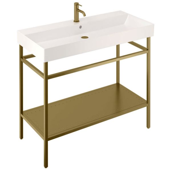 Britton Shoreditch Frame 1000mm Basin and Brushed Brass Wash Stand