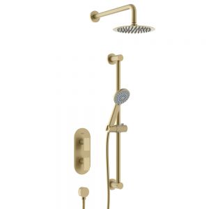Bristan Frammento Brushed Brass 2 Outlet Shower Pack with Overhead Shower and Riser Rail Kit