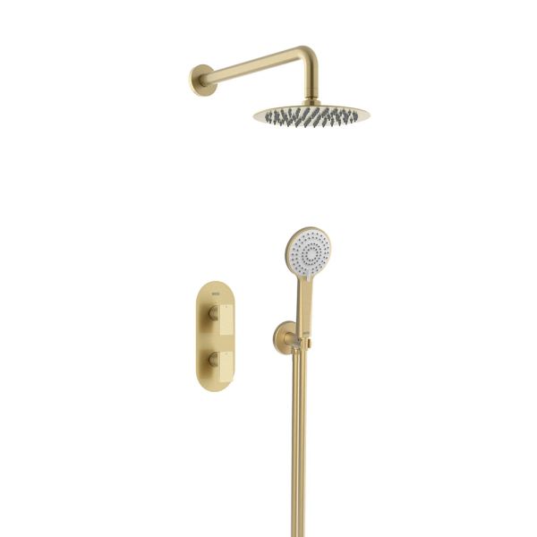 Bristan Frammento Brushed Brass 2 Outlet Shower Pack with Overhead Shower and Handset