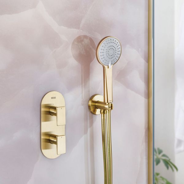 Bristan Frammento Brushed Brass 2 Outlet Shower Pack with Overhead Shower and Handset #3