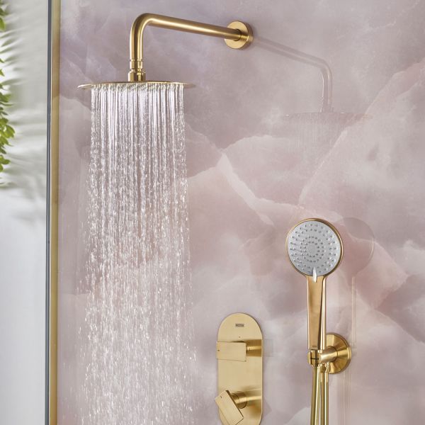 Bristan Frammento Brushed Brass 2 Outlet Shower Pack with Overhead Shower and Handset #2