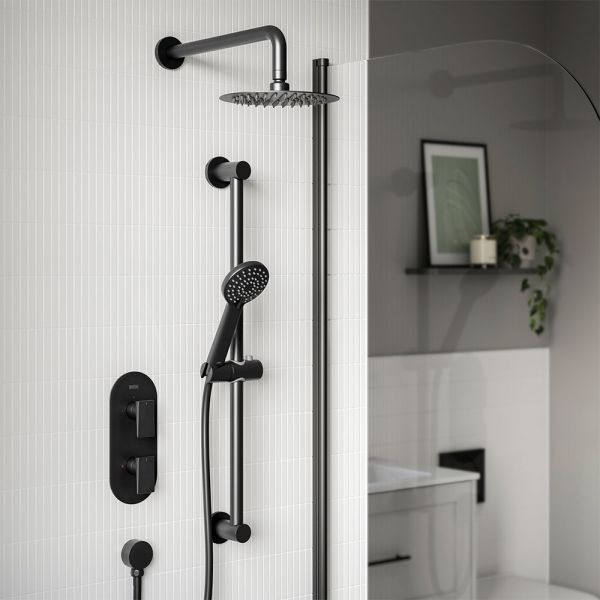 Bristan Frammento Matt Black 2 Outlet Shower Pack with Overhead Shower and Riser Rail Kit #2