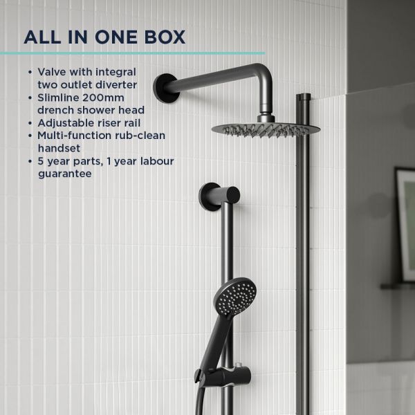 Bristan Frammento Matt Black 2 Outlet Shower Pack with Overhead Shower and Riser Rail Kit #4