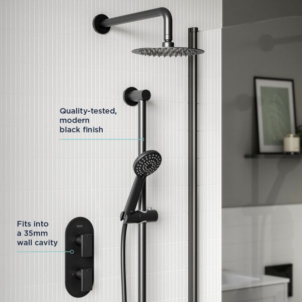 Bristan Frammento Matt Black 2 Outlet Shower Pack with Overhead Shower and Riser Rail Kit #5