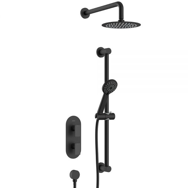 Bristan Frammento Matt Black 2 Outlet Shower Pack with Overhead Shower and Riser Rail Kit