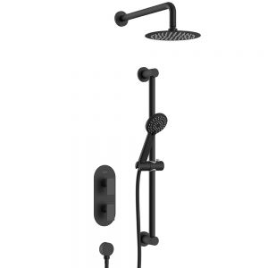 Bristan Frammento Matt Black 2 Outlet Shower Pack with Overhead Shower and Riser Rail Kit