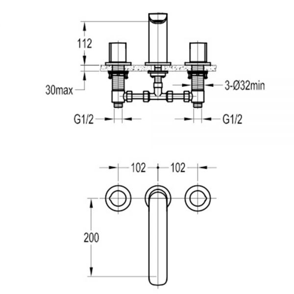 Flova Allore Chrome 3 Hole Bath Filler Tap #2