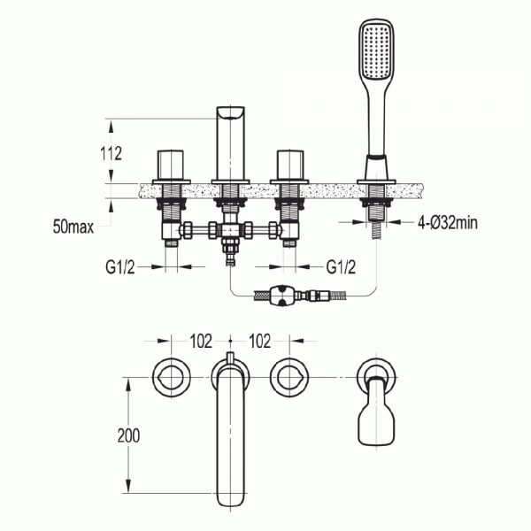 Flova Allore Chrome 4 Hole Bath Shower Mixer Tap #2