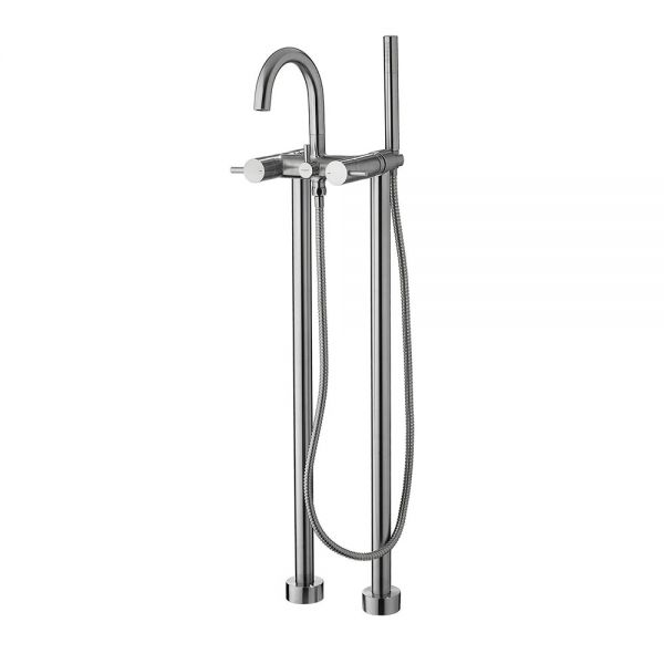 Flova Levo Brushed Nickel Floor Standing Bath Shower Mixer Tap