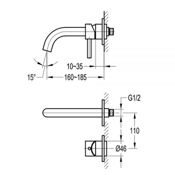 Flova Levo Brushed Brass Wall Mounted Basin Mixer Tap #2