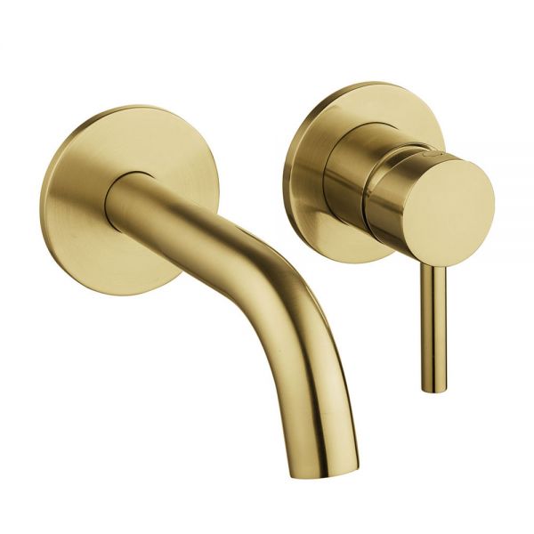Flova Levo Brushed Brass Wall Mounted Basin Mixer Tap
