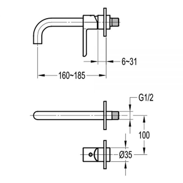 Flova Moonlight Brushed Brass Wall Mounted Basin Mixer Tap #2