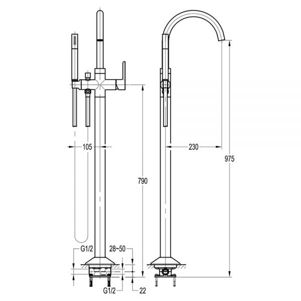 Flova Moonlight Brushed Brass Floor Standing Bath Shower Mixer Tap #2