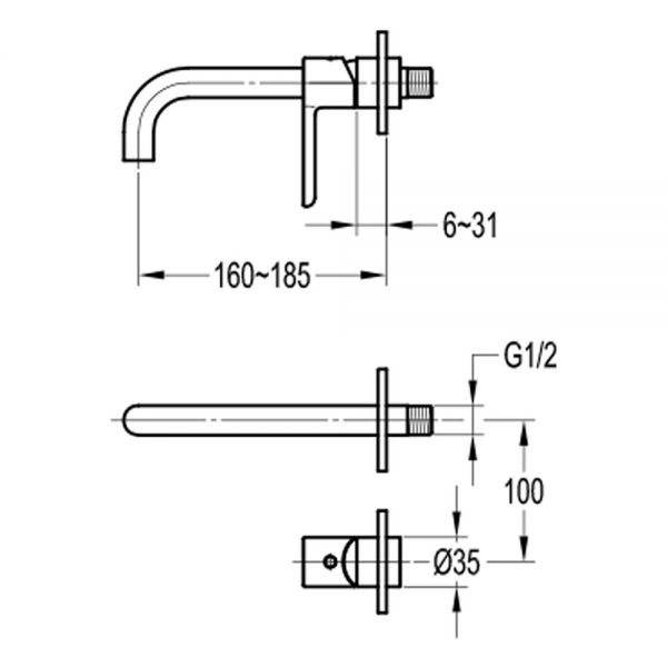 Flova Moonlight Brushed Bronze Wall Mounted Basin Mixer Tap #2