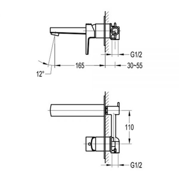 Flova Dekka Chrome Wall Mounted Basin Mixer Tap #2
