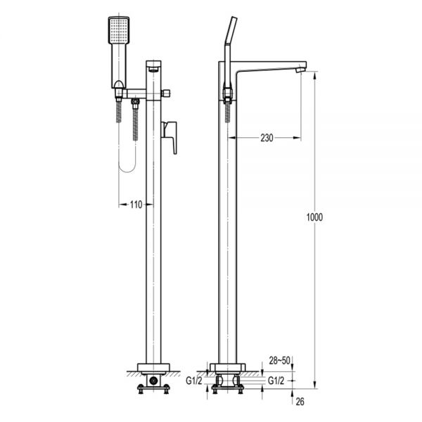 Flova Dekka Chrome Floor Standing Bath Shower Mixer Tap #2