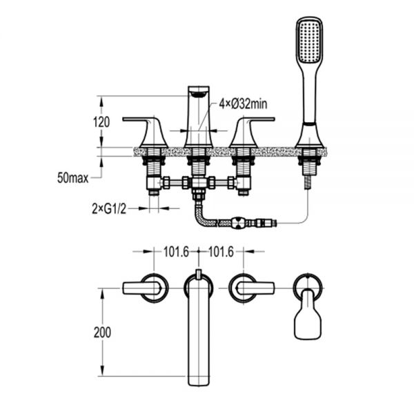 Flova Fusion Chrome 4 Hole Bath Shower Mixer Tap #2