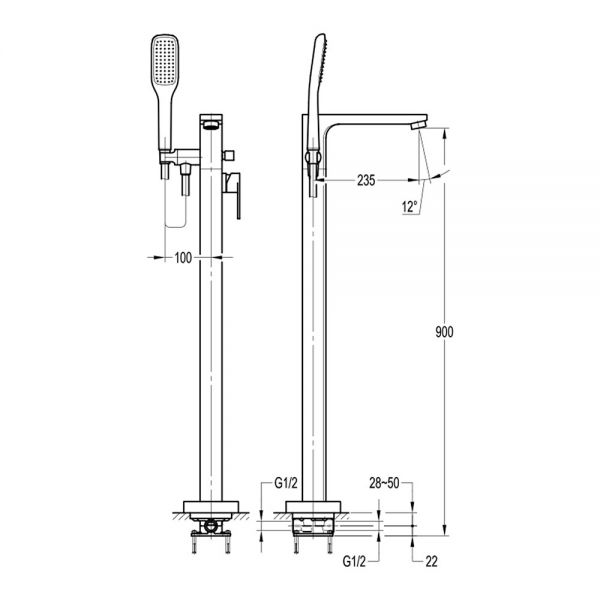 Flova Smart Gunmetal Floor Standing Bath Shower Mixer Tap #2
