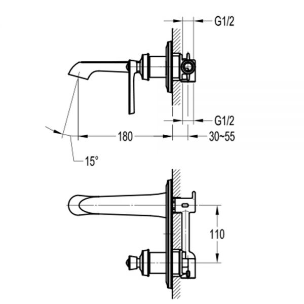 Flova Liberty Chrome Wall Mounted Basin Mixer Tap with Clicker Waste #2