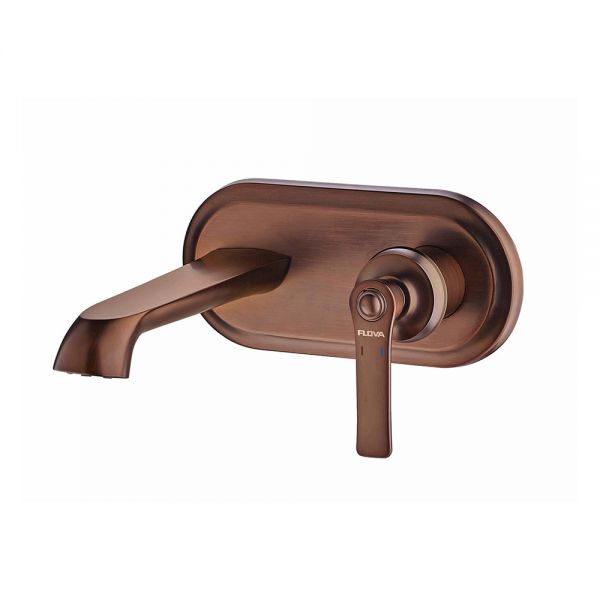 Flova Liberty Rubbed Bronze Wall Mounted Basin Mixer Tap with Clicker Waste