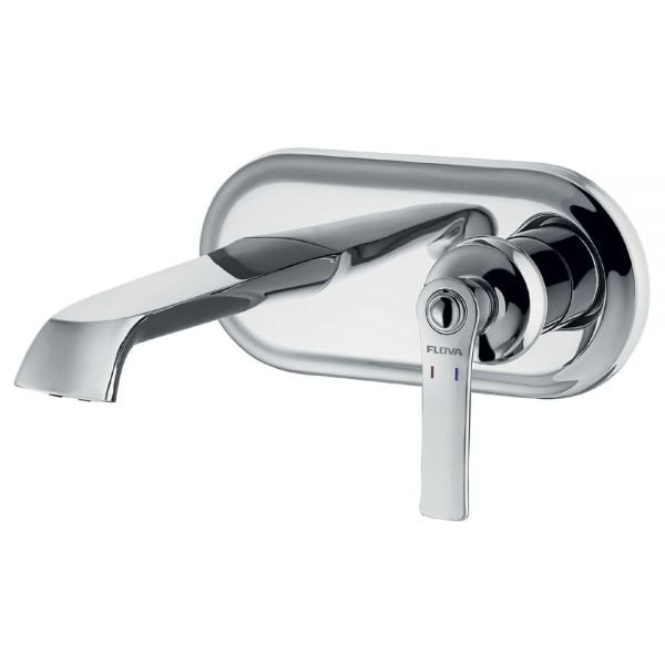 Flova Liberty Chrome Wall Mounted Basin Mixer Tap with Clicker Waste