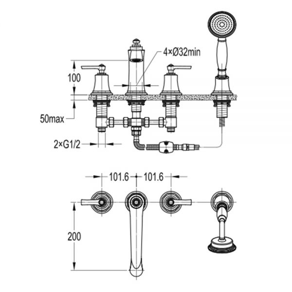 Flova Liberty Chrome 4 Hole Bath Shower Mixer Tap #2