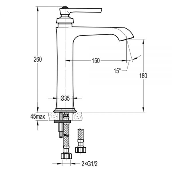 Flova Liberty Chrome Tall Mono Basin Mixer Tap with Clicker Waste #2