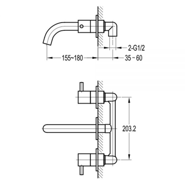Flova Levo Chrome 3 Hole Wall Mounted Basin Mixer Tap with Clicker Waste #2