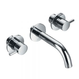 Flova Levo Chrome 3 Hole Wall Mounted Basin Mixer Tap with Clicker Waste