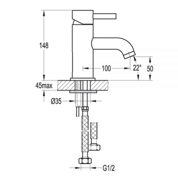 Flova Levo Chrome Mono Basin Mixer Tap with Clicker Waste #2