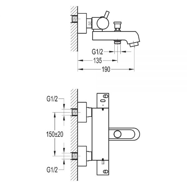 Flova Levo Chrome Wall Mounted Thermostatic Bath Shower Mixer Tap #2