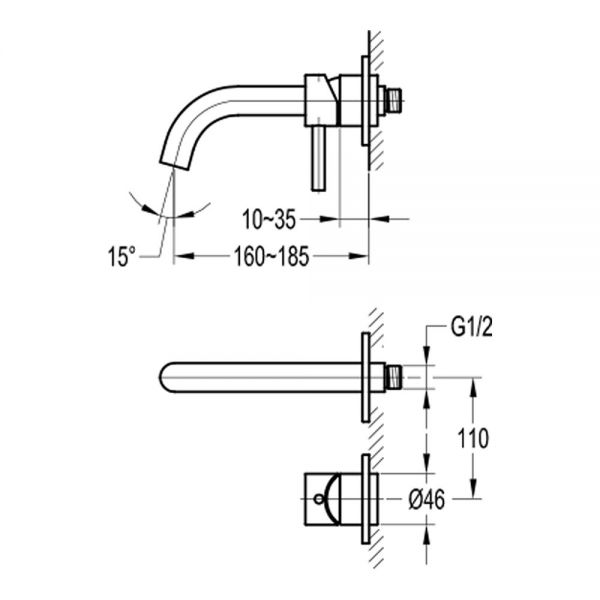 Flova Levo Matt Black Wall Mounted Basin Mixer Tap #2