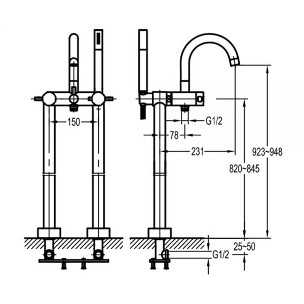 Flova Levo Matt Black Floor Standing Bath Shower Mixer Tap #2