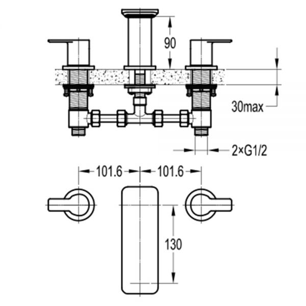 Flova Spring Chrome 3 Hole Basin Mixer Tap with Clicker Waste #2