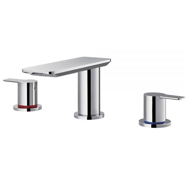 Flova Spring Chrome 3 Hole Basin Mixer Tap with Clicker Waste