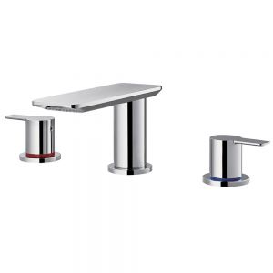 Flova Spring Chrome 3 Hole Basin Mixer Tap with Clicker Waste