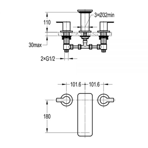 Flova Spring Chrome 3 Hole Bath Filler Tap #2