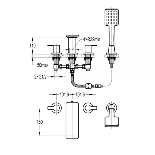 Flova Spring Chrome 4 Hole Bath Shower Mixer Tap #2