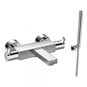 Flova Str8 Chrome Wall Mounted Thermostatic Bath Shower Mixer Tap