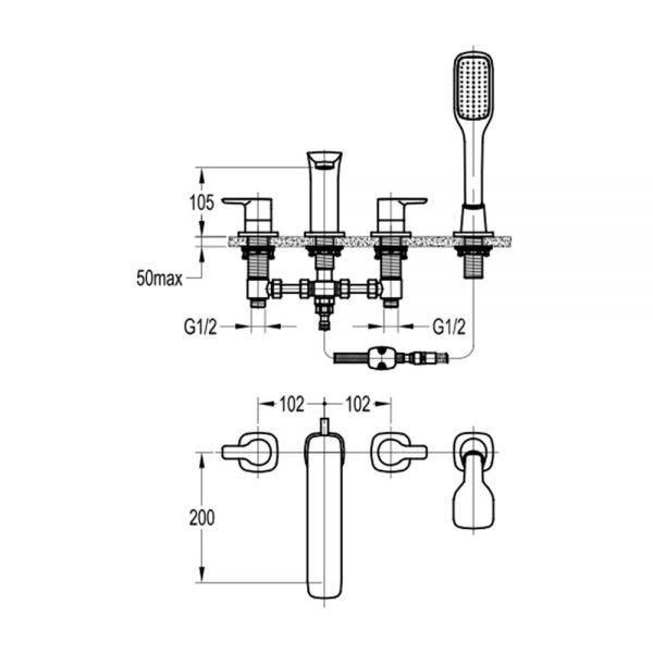 Flova Urban Chrome 4 Hole Bath Shower Mixer Tap #2