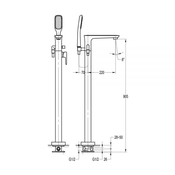 Flova Urban Chrome Floor Standing Bath Shower Mixer Tap #2