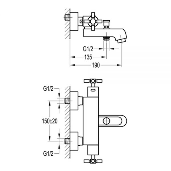 Flova XL Chrome Wall Mounted Thermostatic Bath Shower Mixer Tap #2