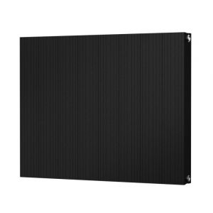 Riviera Grooved Aluminium Flat Tube 600 x 748 Black Double Panel Designer Radiator