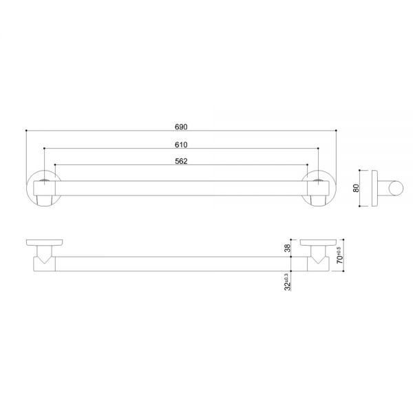 JTP Chrome Straight Grab Rail 700mm #2