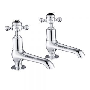 JTP Grosvenor Cross Chrome Long Nose Basin Pillar Taps with Black Indices
