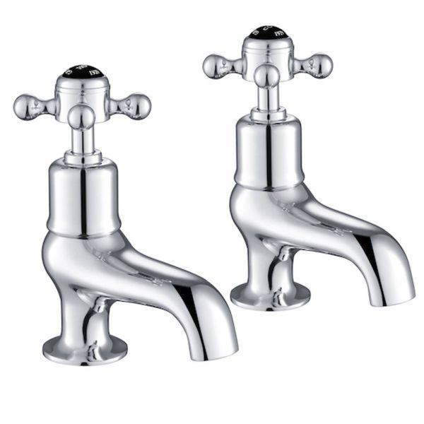 JTP Grosvenor Cross Chrome Bath Pillar Taps with Black Indices