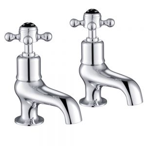 JTP Grosvenor Cross Chrome Bath Pillar Taps with Black Indices