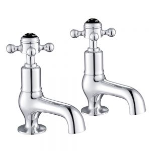 JTP Grosvenor Cross Chrome Basin Pillar Taps and Black Indices